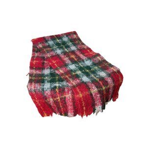 Plaid mohair scarf in red green yellow 49" x 11"